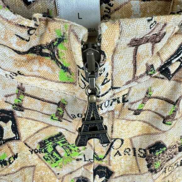 Christopher & Banks Paris Eiffel Tower 3/4 Sleeve Full Zip Linen Cotton Jacket L - Picture 3 of 8